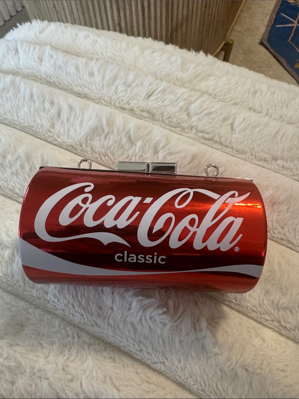 Licensed Mini Coca Cola Metallic Red Logo Can-Shaped Clutch